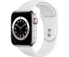 Apple Watch Series 6 44mm GPS+Cel ( Có sài sim ) / Silver Stainless Case ( Mặt Thép ) / Sport Band White/ New 100% Chưa khui hộp BH Apple 1 Năm / MS:034645