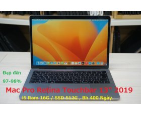 Macbook Pro Retina Touchbar 13" 2019  / Core i5 8279U 2.4Ghz ( Max 4.10Ghz ) / Ram 16G / SSD 512G / Màu Gray ( Đen xám ) / Tiếng Việt / MS:JE814F